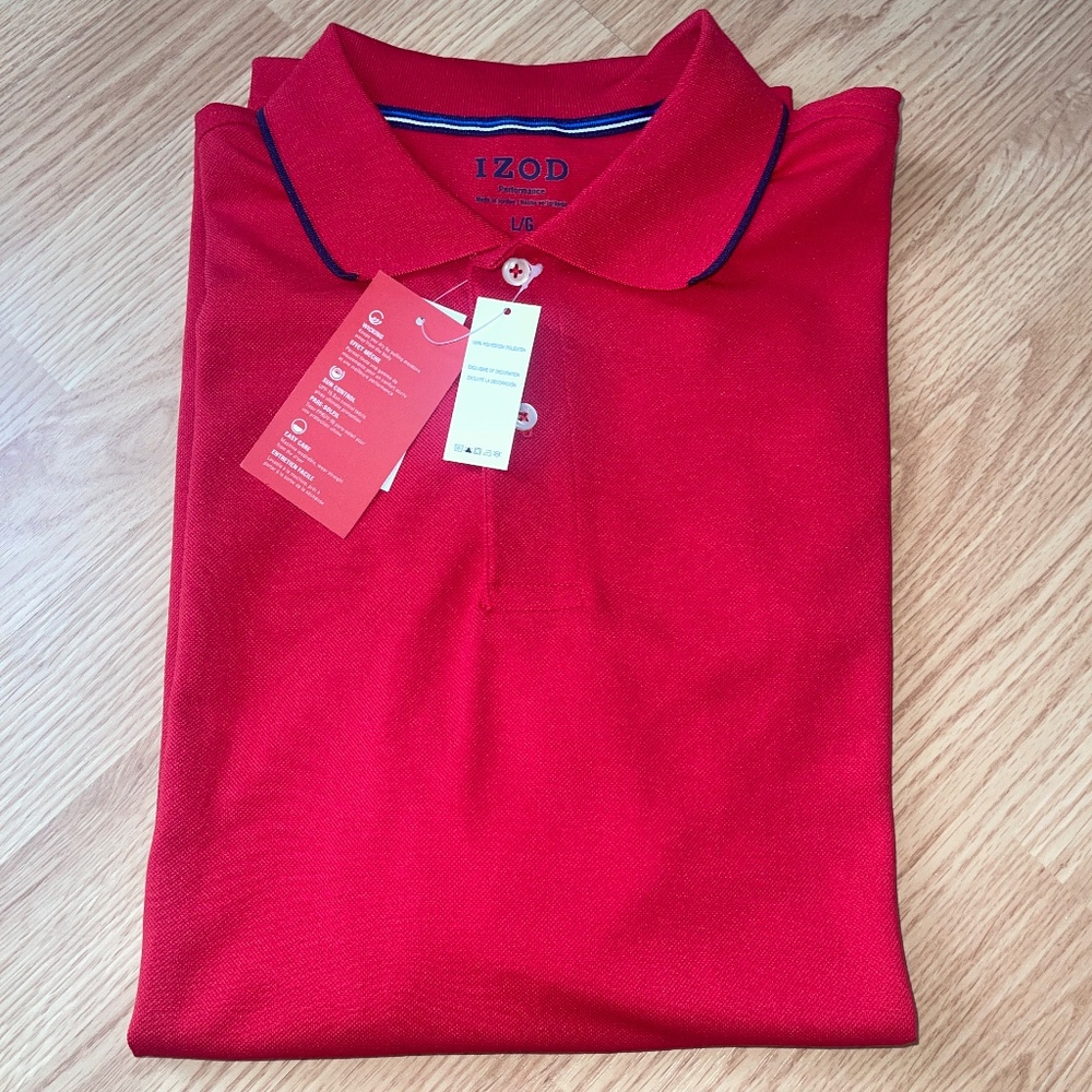 NWT Izod Red Short Sleeve Performance Mesh Knit Polo Shirt Size Large - Picture 1 of 4